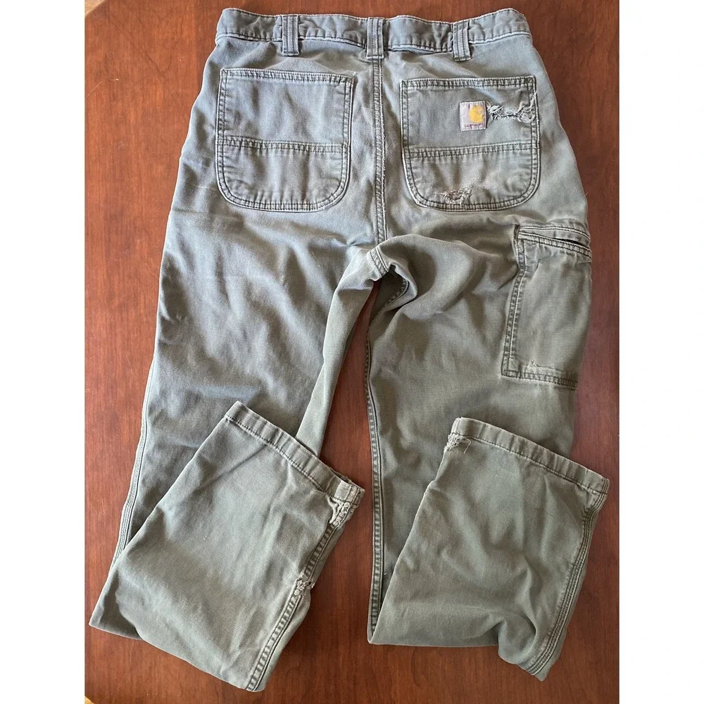 CARHARTT Distressed Streetwear Skate Relaxed Work Worn Pants, Grail, 33x34 Moss